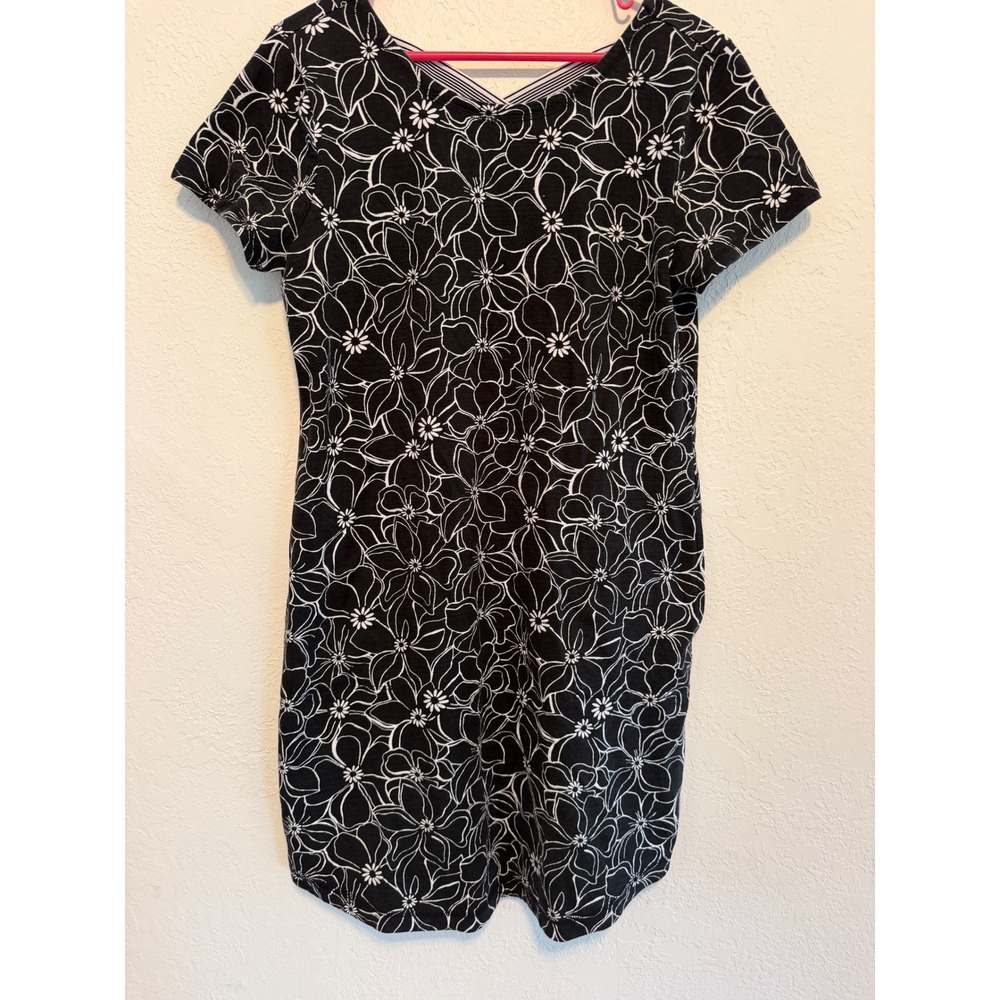 T by Talbots Black White Floral UPF 50+ Crisscross Back Dress Petite Large